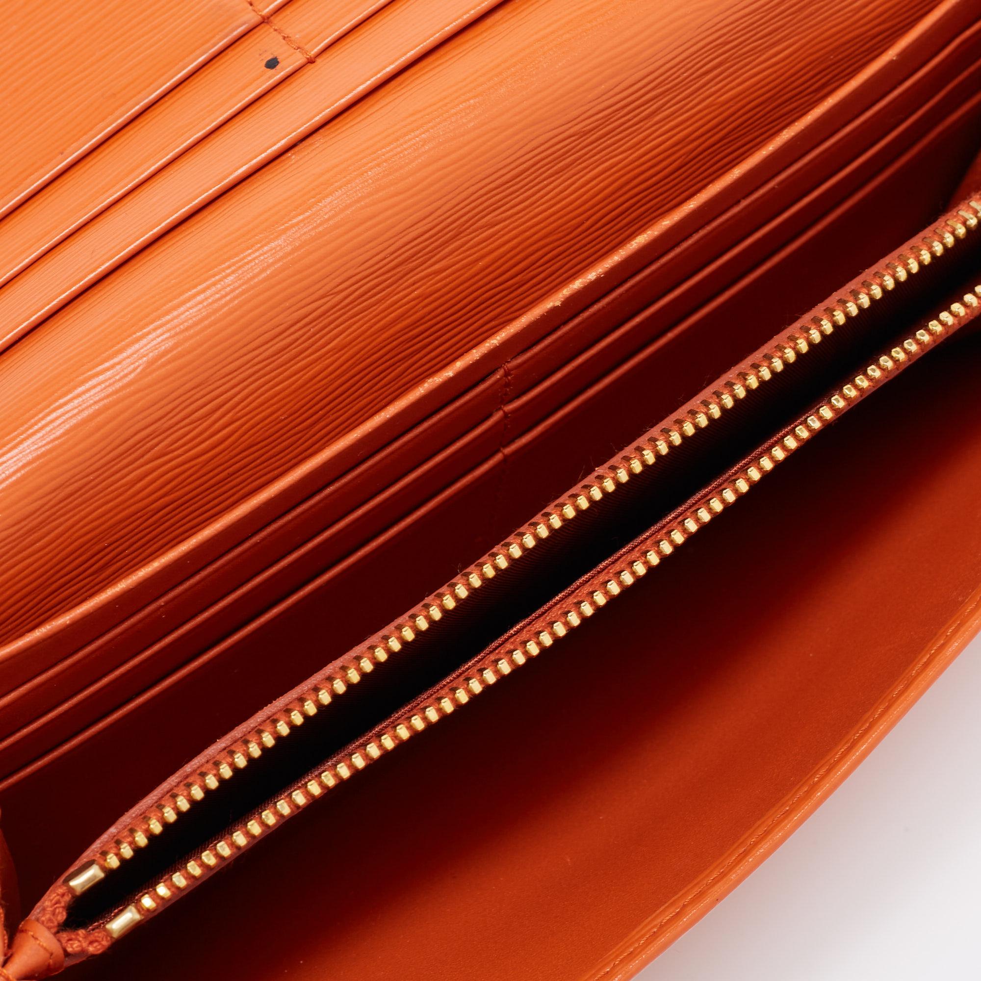 Prada Orange Saffiano Lux Leather Flap Continental Wallet 8