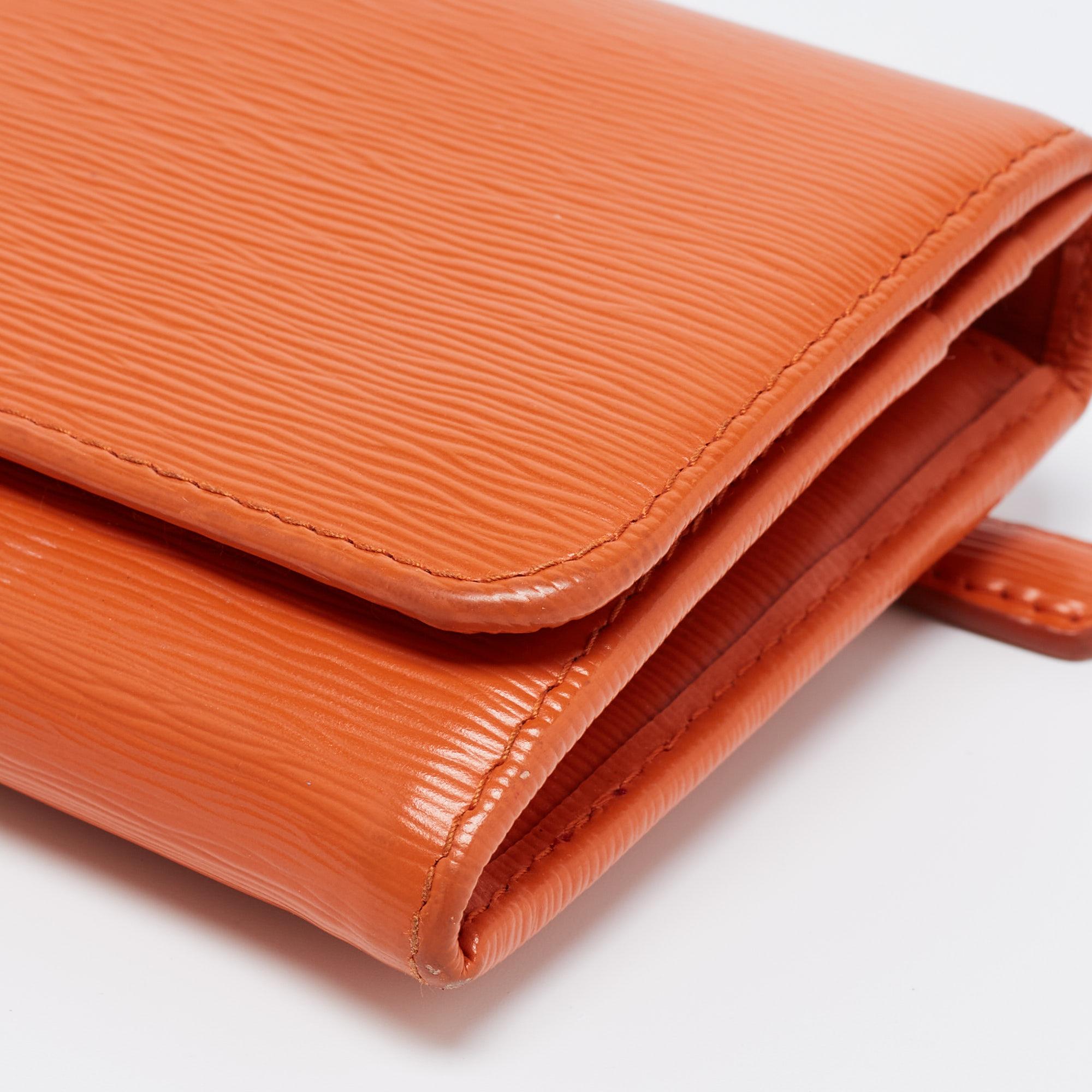 Women's Prada Orange Saffiano Lux Leather Flap Continental Wallet