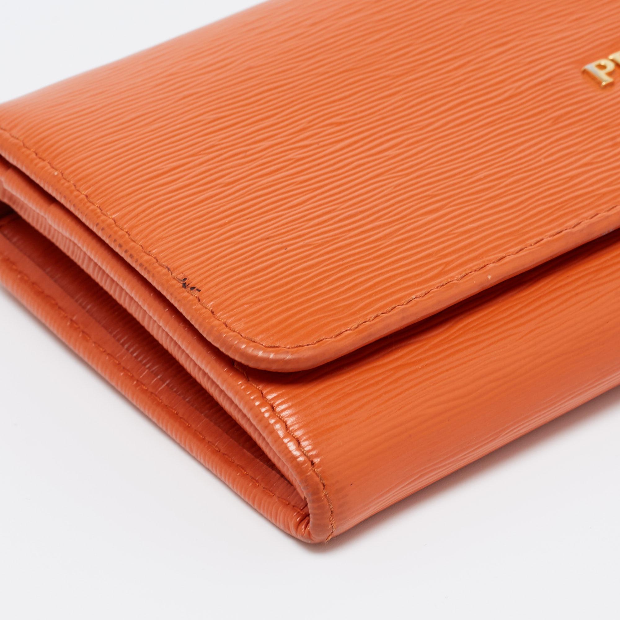 Prada Orange Saffiano Lux Leather Flap Continental Wallet 1