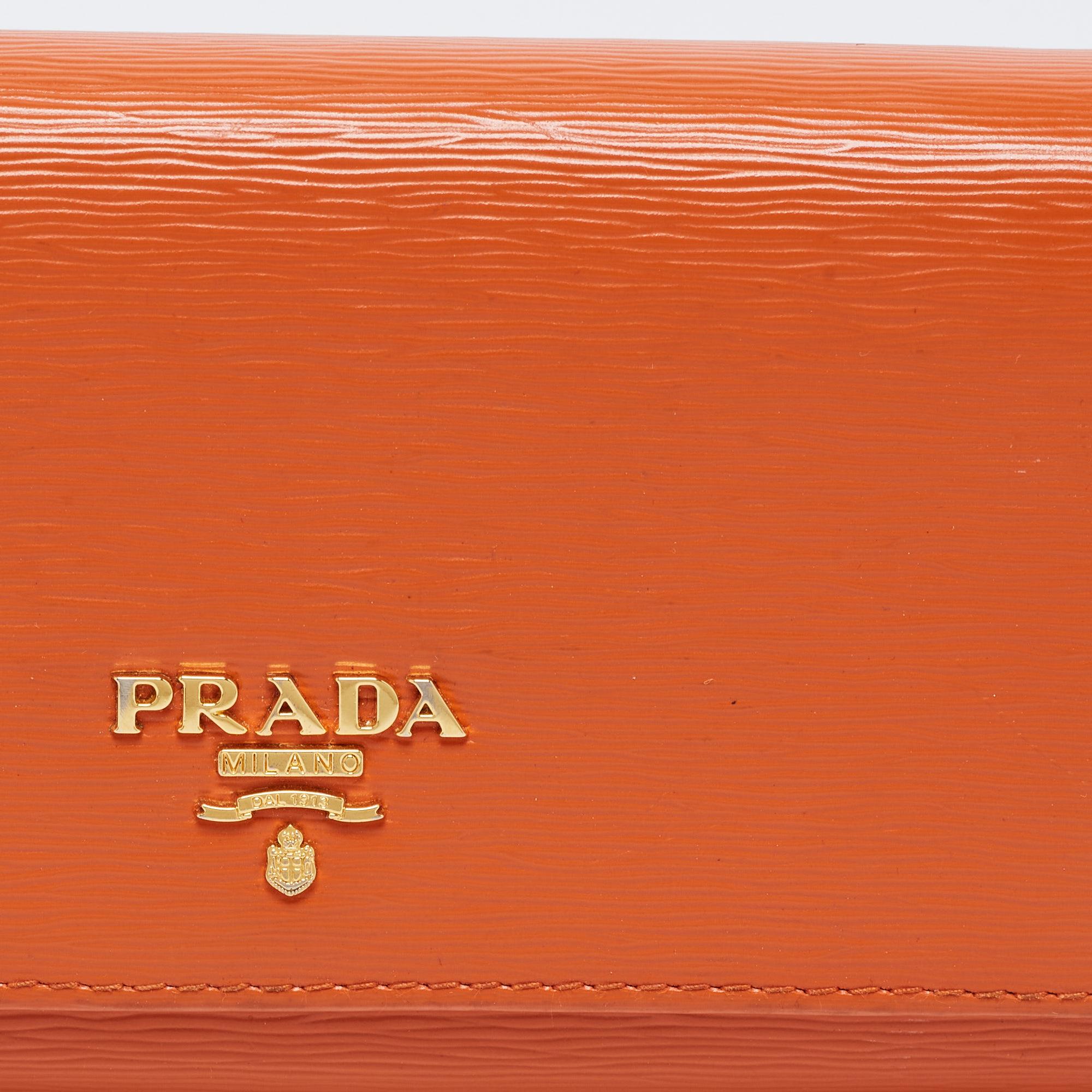 Prada Orange Saffiano Lux Leather Flap Continental Wallet 2