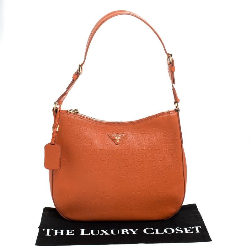 Prada Orange Saffiano Lux Leather Hobo 5