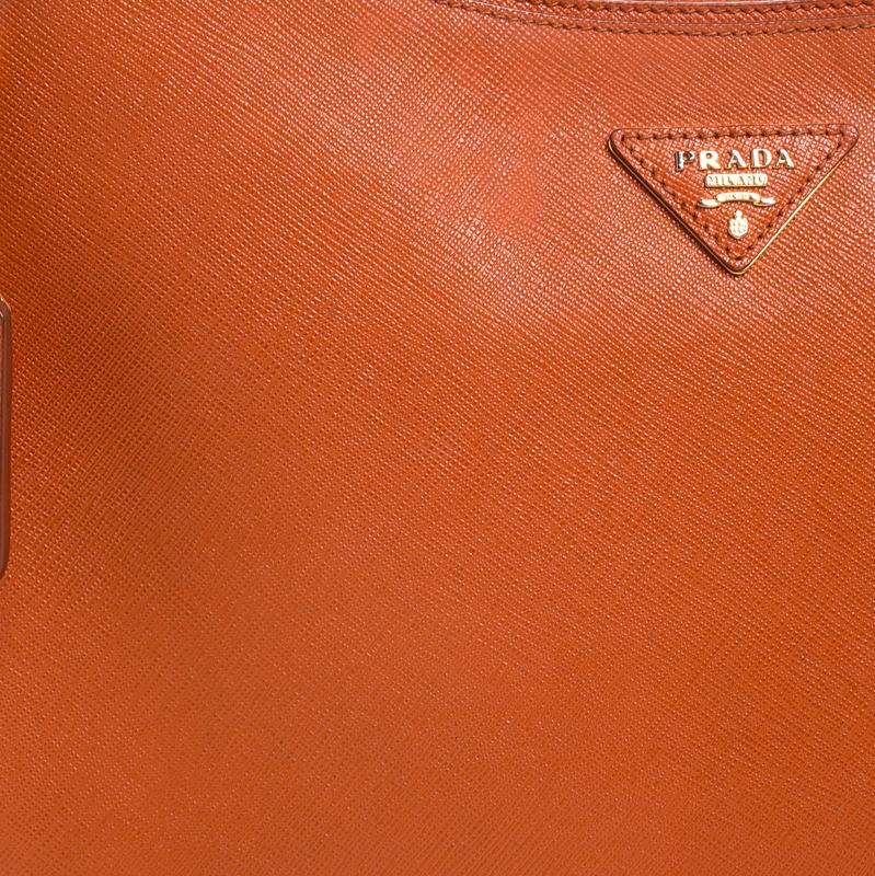 Prada Orange Saffiano Lux Leather Hobo 3