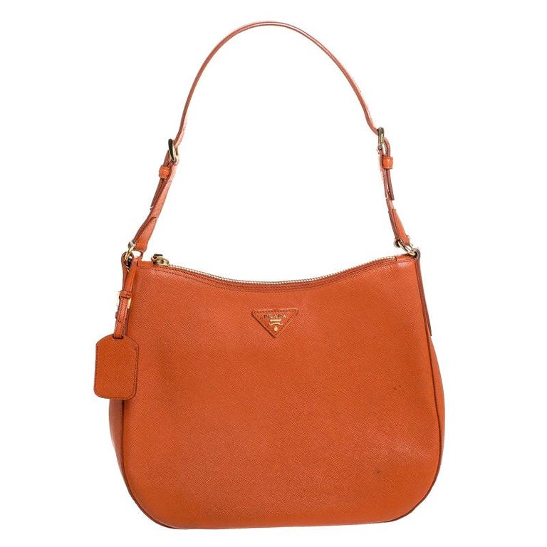 Prada Orange Saffiano Lux Leather Hobo at 1stDibs | orange prada nylon bag