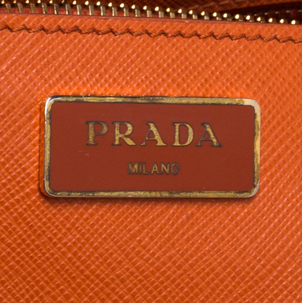 Prada Orange Saffiano Lux Leather Medium Double Zip Tote 4