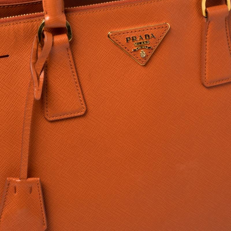Prada Orange Saffiano Lux Leather Medium Double Zip Tote 6