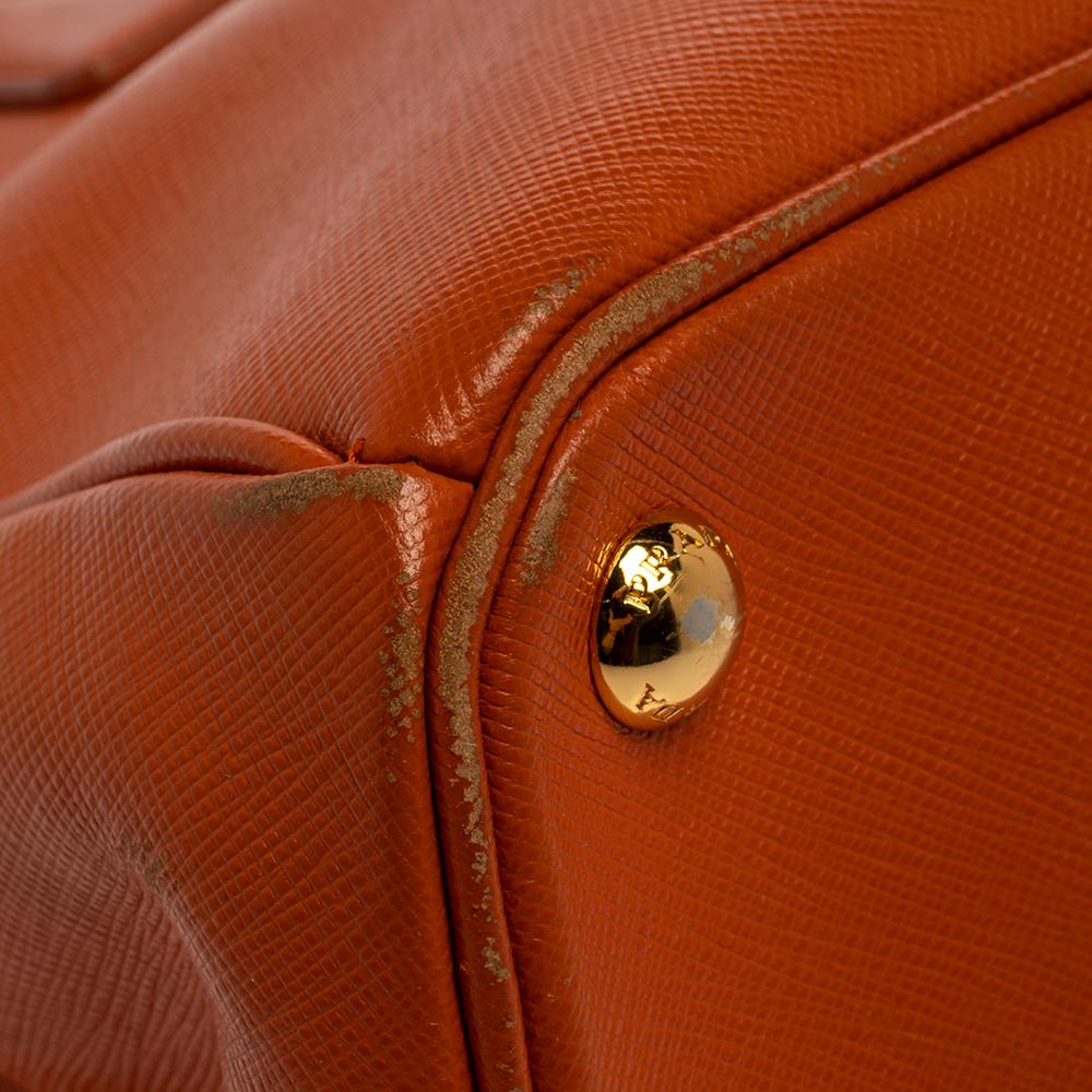 Prada Orange Saffiano Lux Leather Medium Double Zip Tote 5