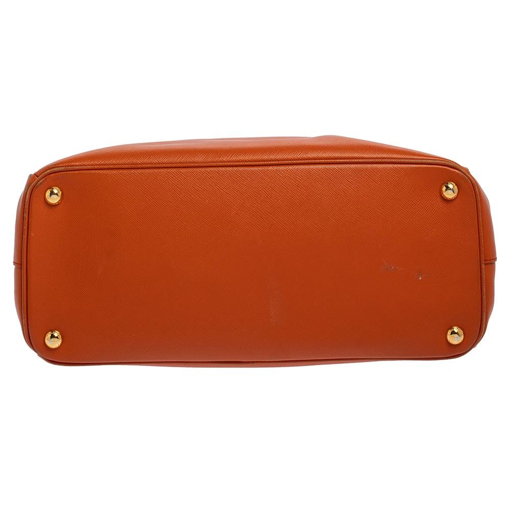 Prada Orange Saffiano Lux Leather Medium Double Zip Tote 7