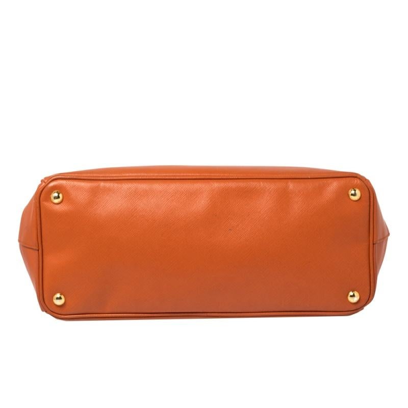 Prada Orange Saffiano Lux Leather Medium Double Zip Tote 1