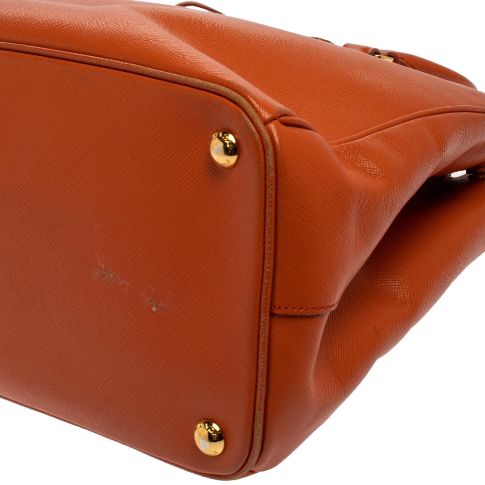 Prada Orange Saffiano Lux Leather Medium Double Zip Tote 1