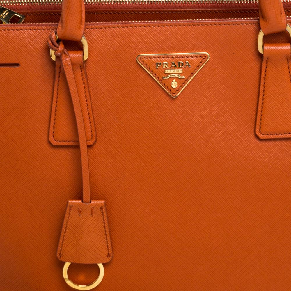 Prada Orange Saffiano Lux Leather Medium Double Zip Tote 1