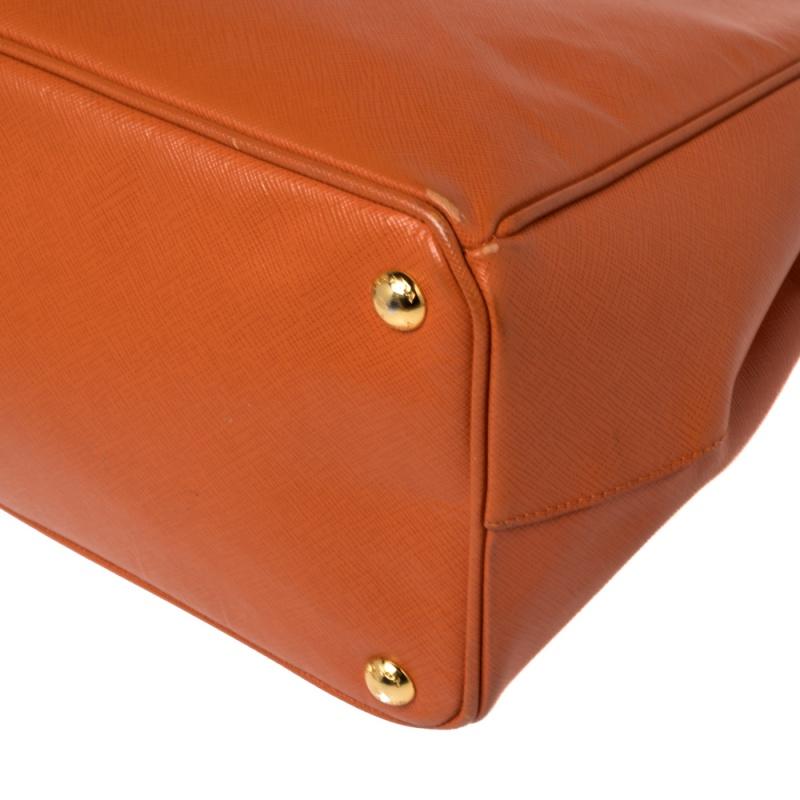 Prada Orange Saffiano Lux Leather Medium Double Zip Tote 3