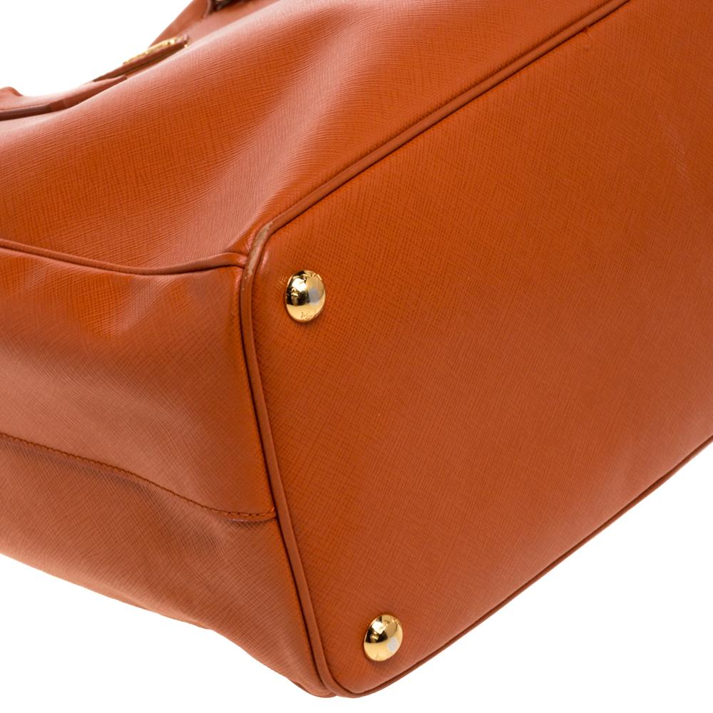 Prada Orange Saffiano Lux Leather Medium Double Zip Tote 2