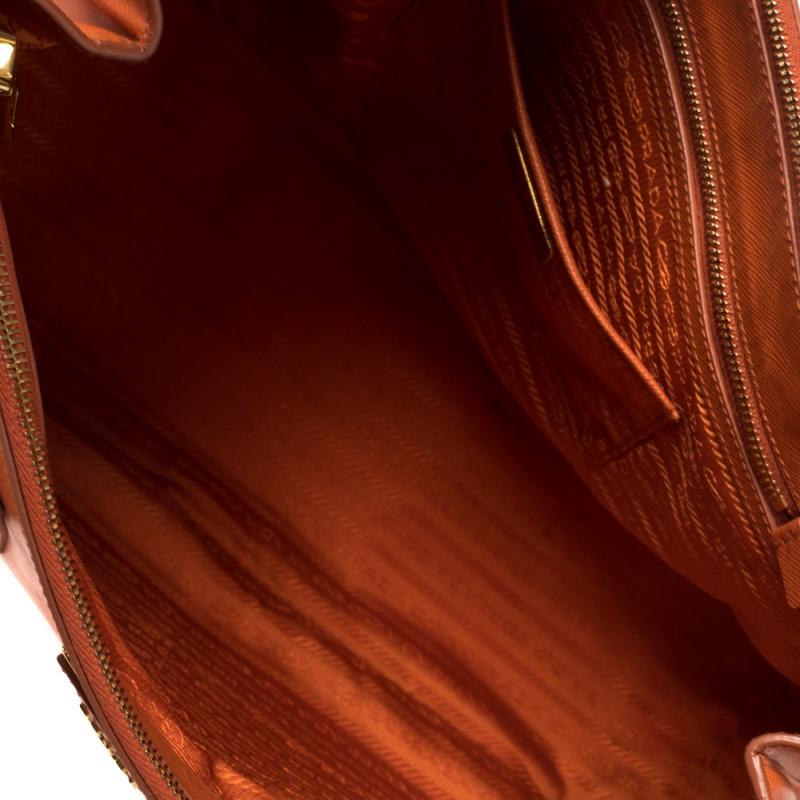 Prada Orange Saffiano Lux Leather Medium Double Zip Tote 4