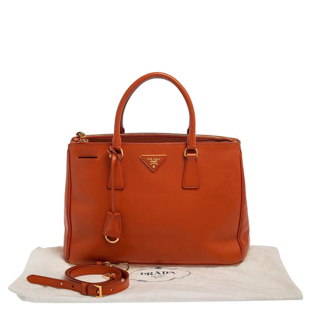 Prada Orange Saffiano Lux Leather Medium Double Zip Tote 3