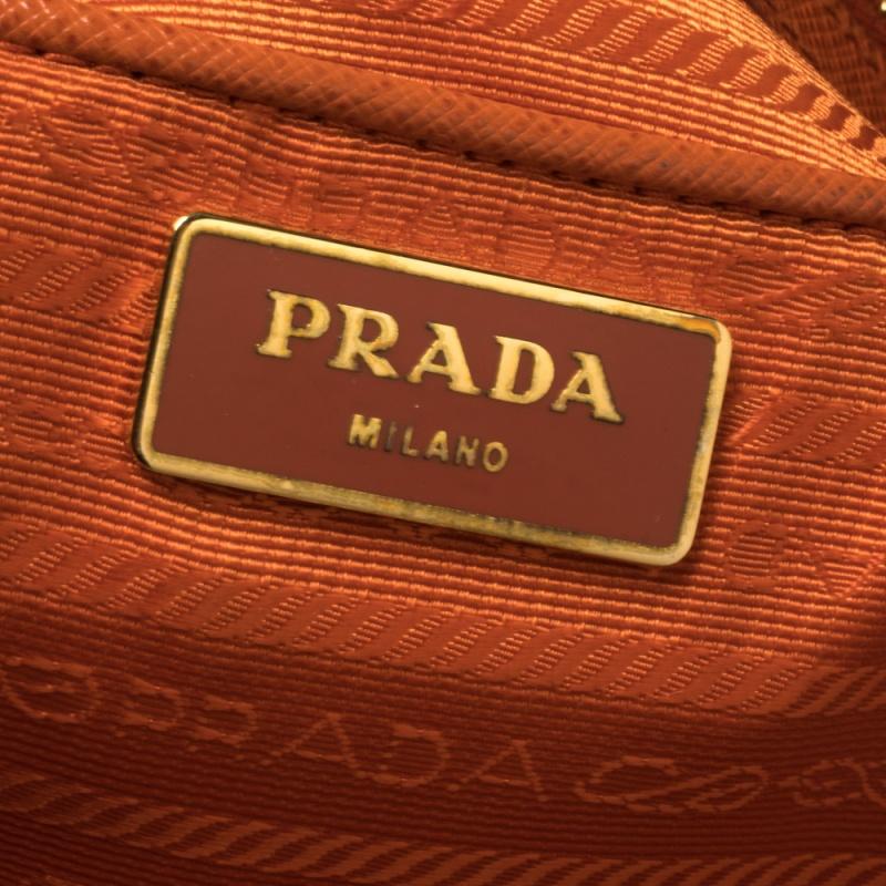 Prada Orange Saffiano Lux Leather Medium Double Zip Tote 5