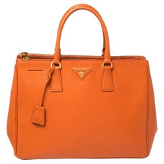 Prada Orange Saffiano Lux Leather Medium Double Zip Tote