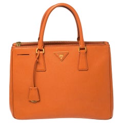 Prada Orange Saffiano Lux Leather Medium Galleria Double Zip Tote