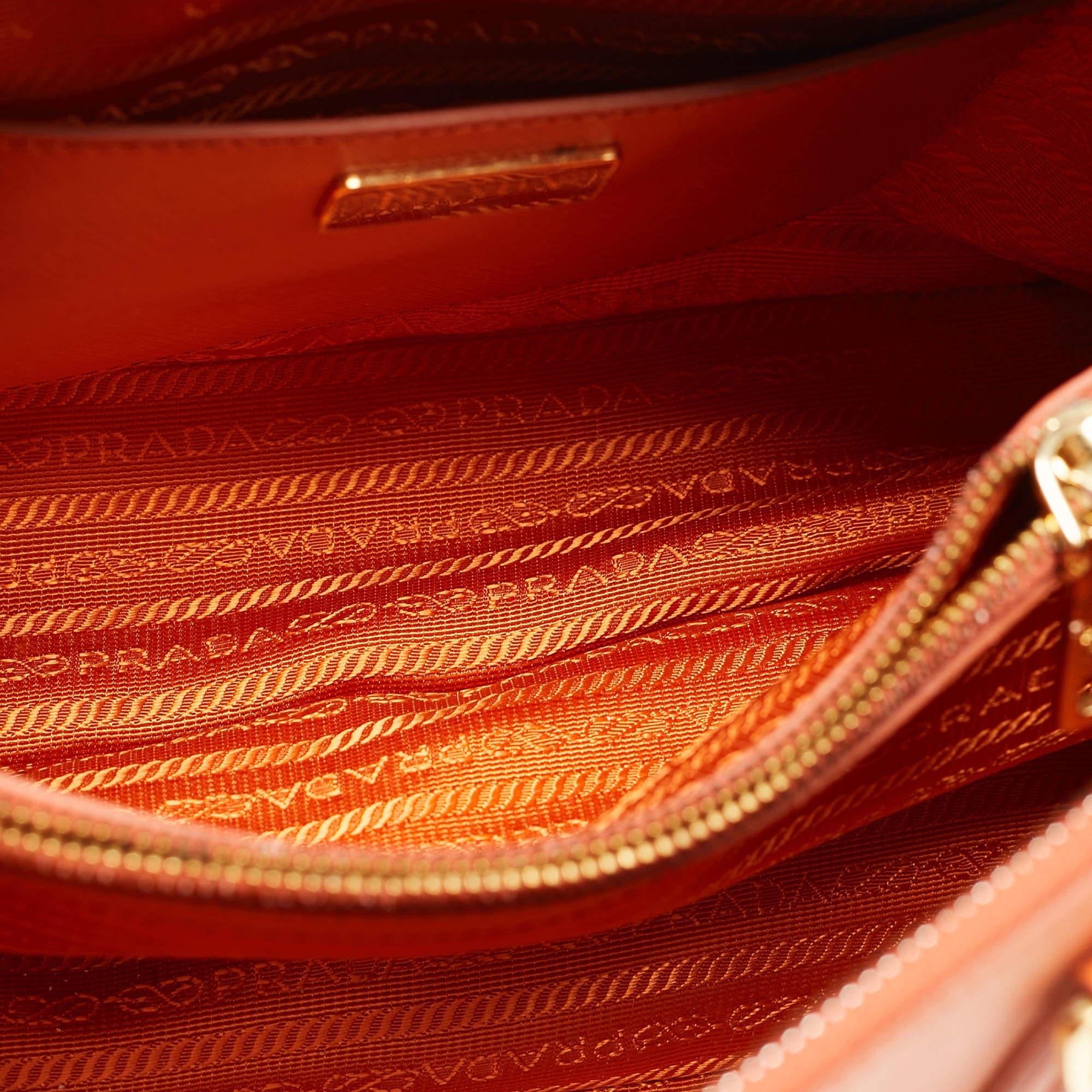 Prada Orange Saffiano Lux Leather Medium Promenade Satchel 6