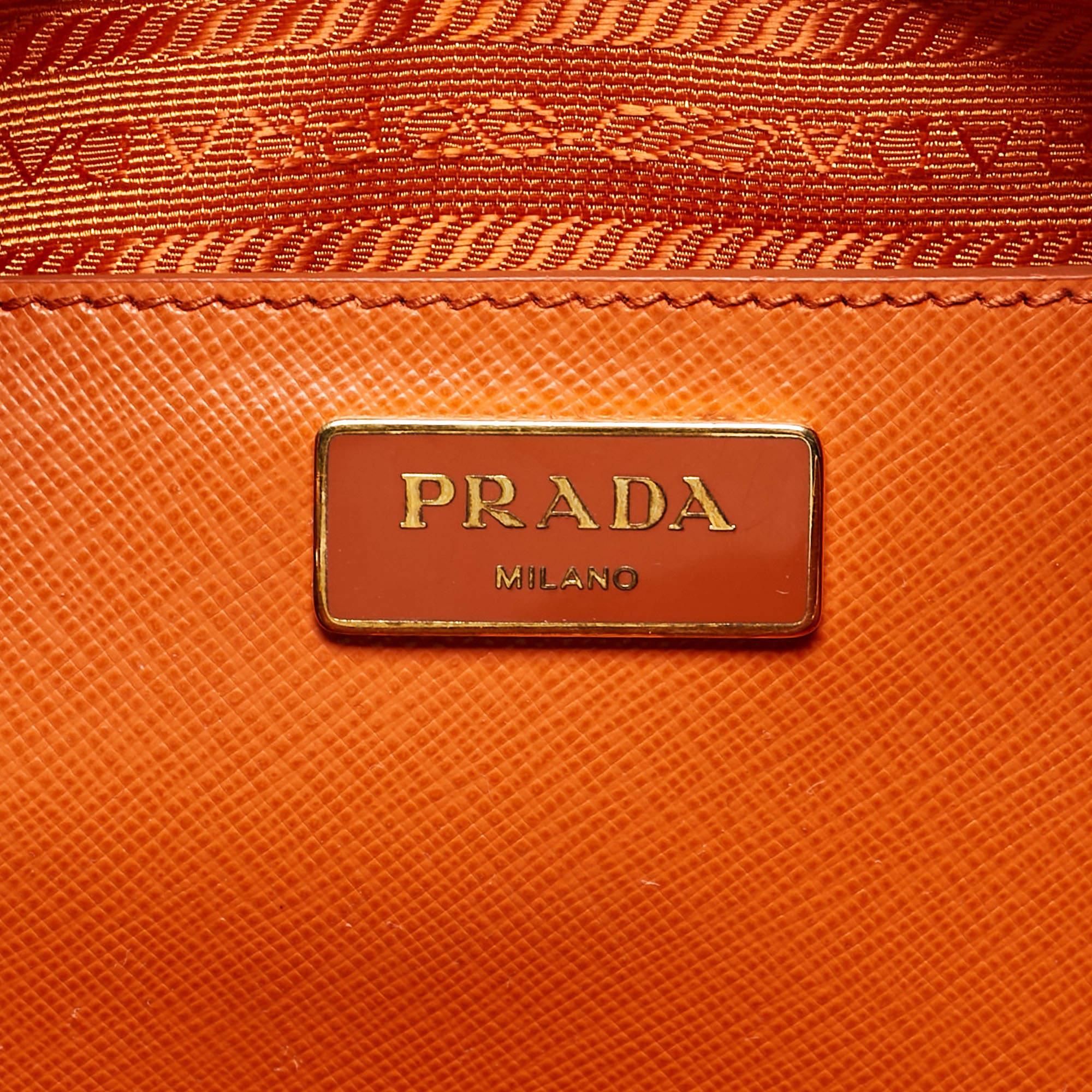 Prada Orange Saffiano Lux Leather Medium Promenade Satchel 7