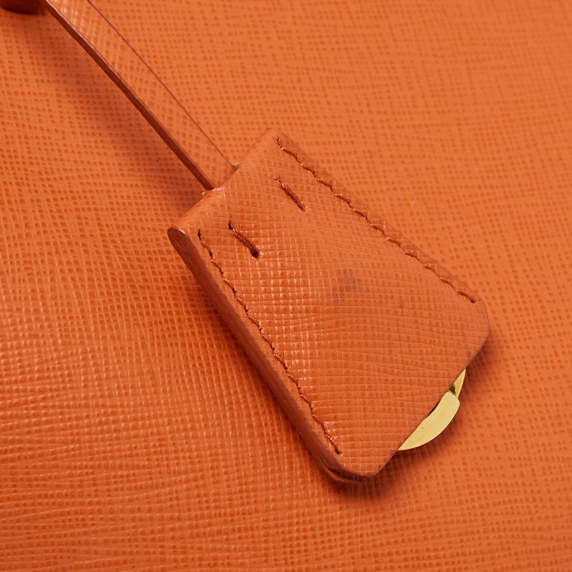 Prada Orange Saffiano Lux Leather Medium Promenade Satchel 15