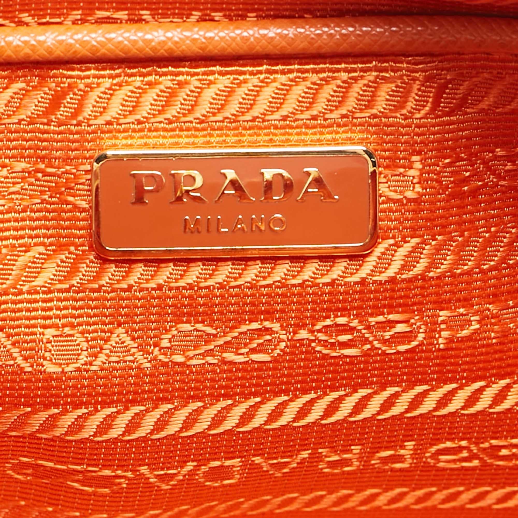Prada Orange Saffiano Lux Leather Mini Top Zip Camera Bag For Sale 9