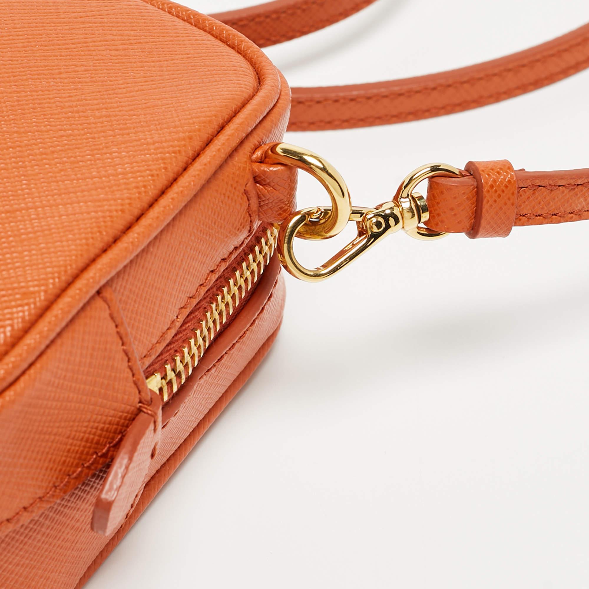 Prada Orange Saffiano Lux Leather Mini Top Zip Camera Bag 13