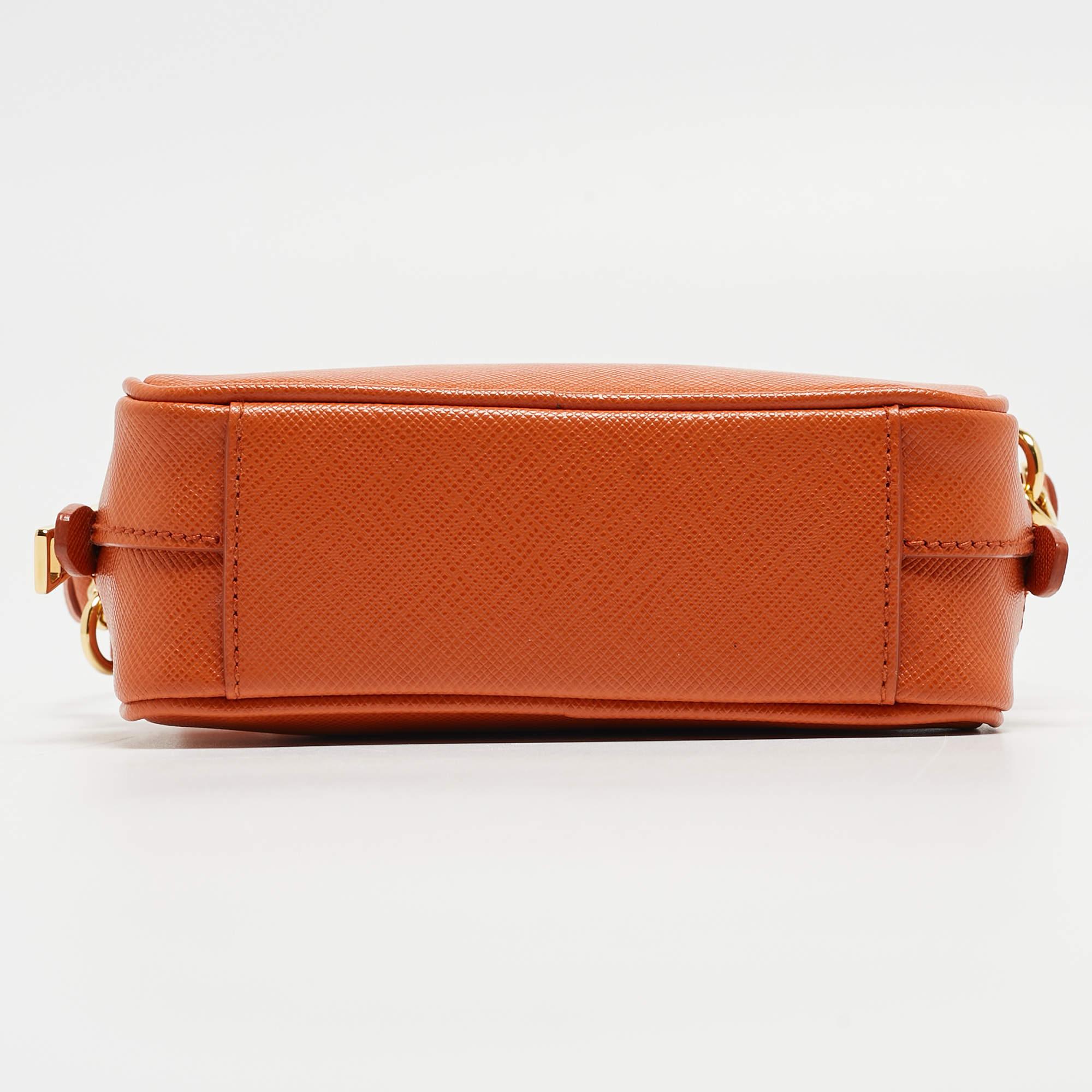 Women's Prada Orange Saffiano Lux Leather Mini Top Zip Camera Bag