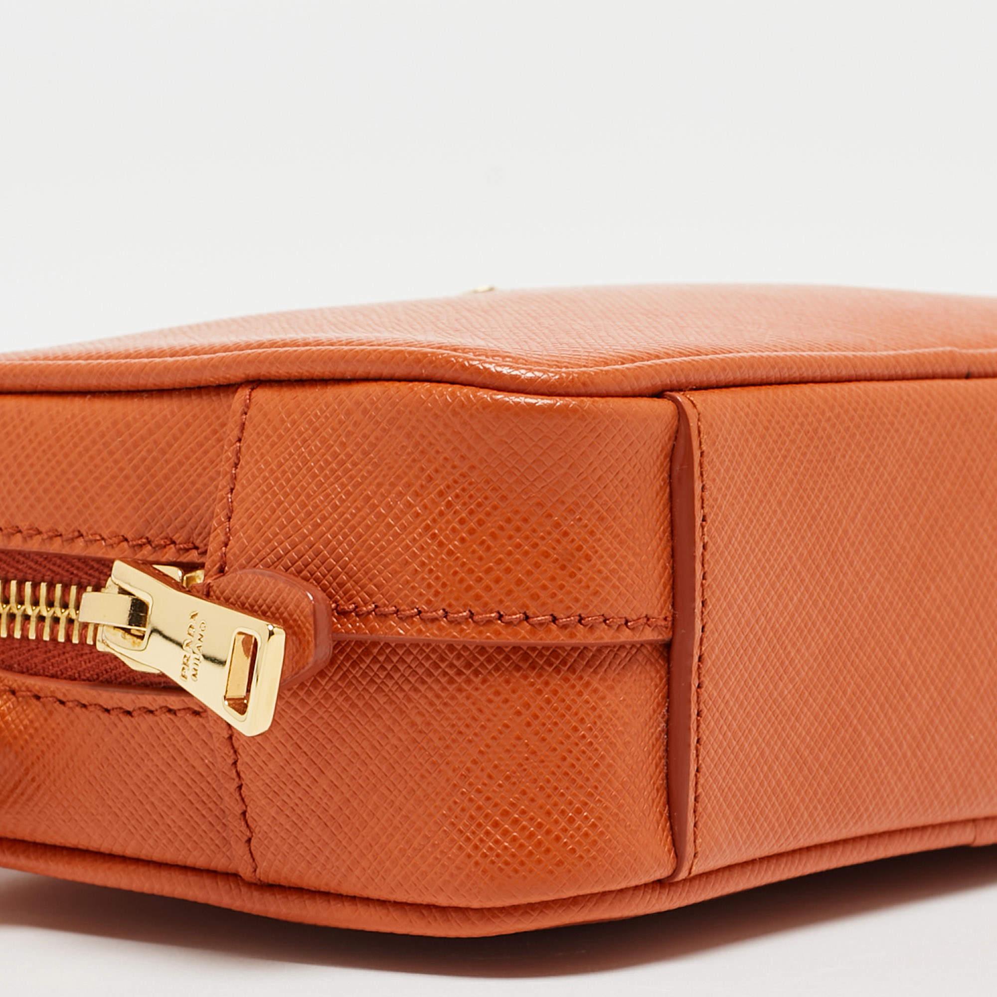 Prada Orange Saffiano Lux Leather Mini Top Zip Camera Bag 1