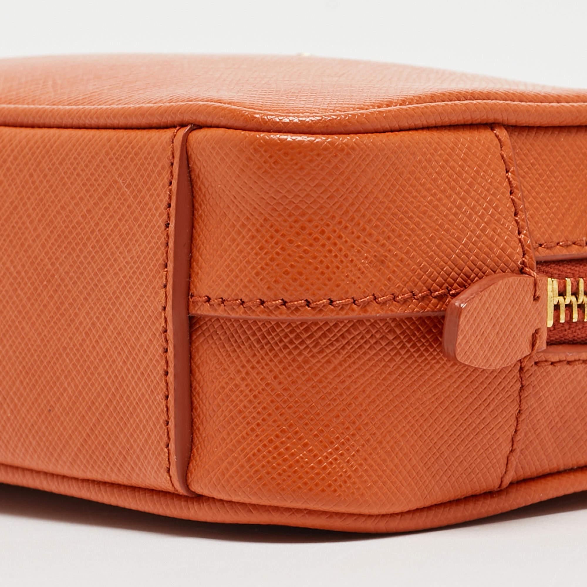 Prada Orange Saffiano Lux Leather Mini Top Zip Camera Bag For Sale 2