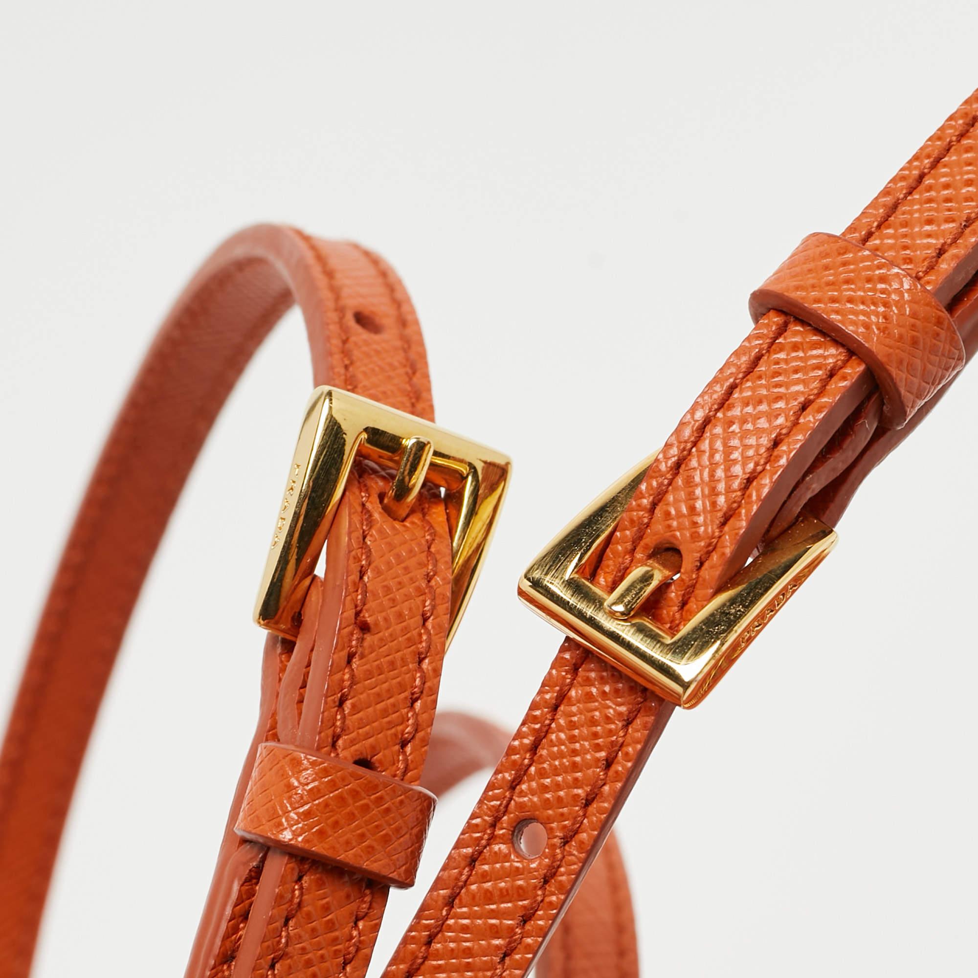 Prada Orange Saffiano Lux Leather Mini Top Zip Camera Bag For Sale 4
