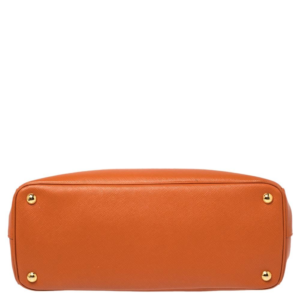 Prada Orange Saffiano Lux Leather Parabole Tote Bag 6