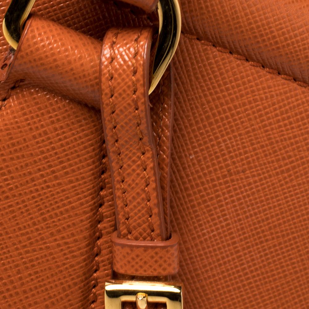 Prada Orange Saffiano Lux Leather Parabole Tote Bag 7