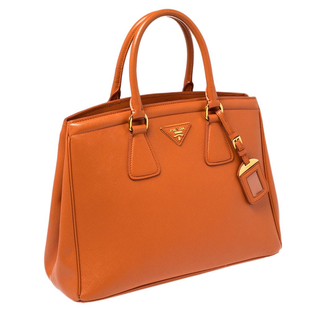 Prada Orange Saffiano Lux Leather Parabole Tote Bag In Good Condition In Dubai, Al Qouz 2