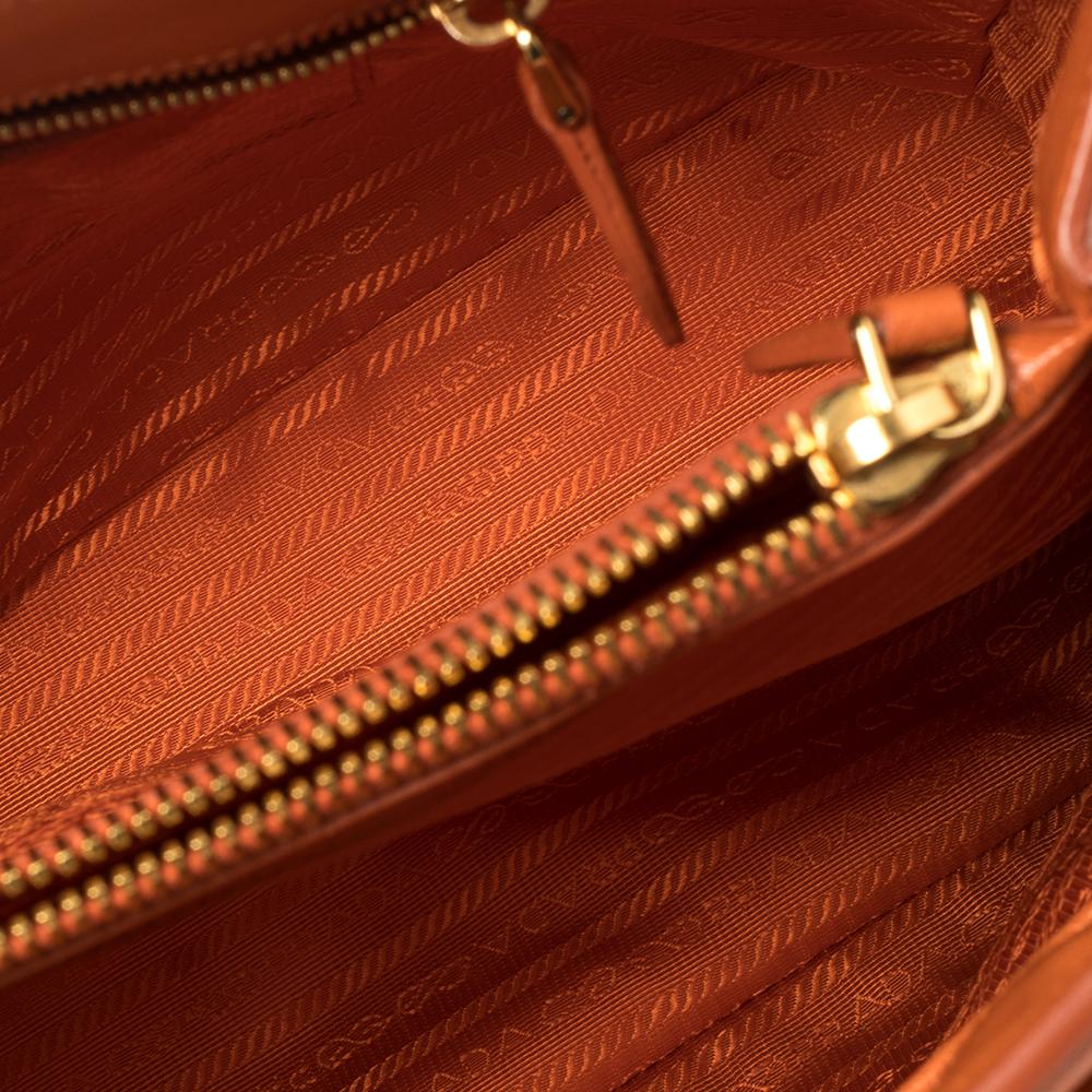 Prada Orange Saffiano Lux Leather Parabole Tote Bag 1
