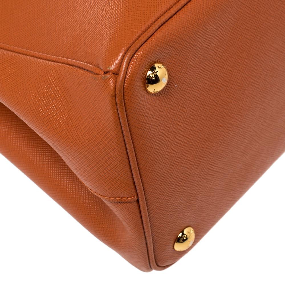 Prada Orange Saffiano Lux Leather Parabole Tote Bag 2