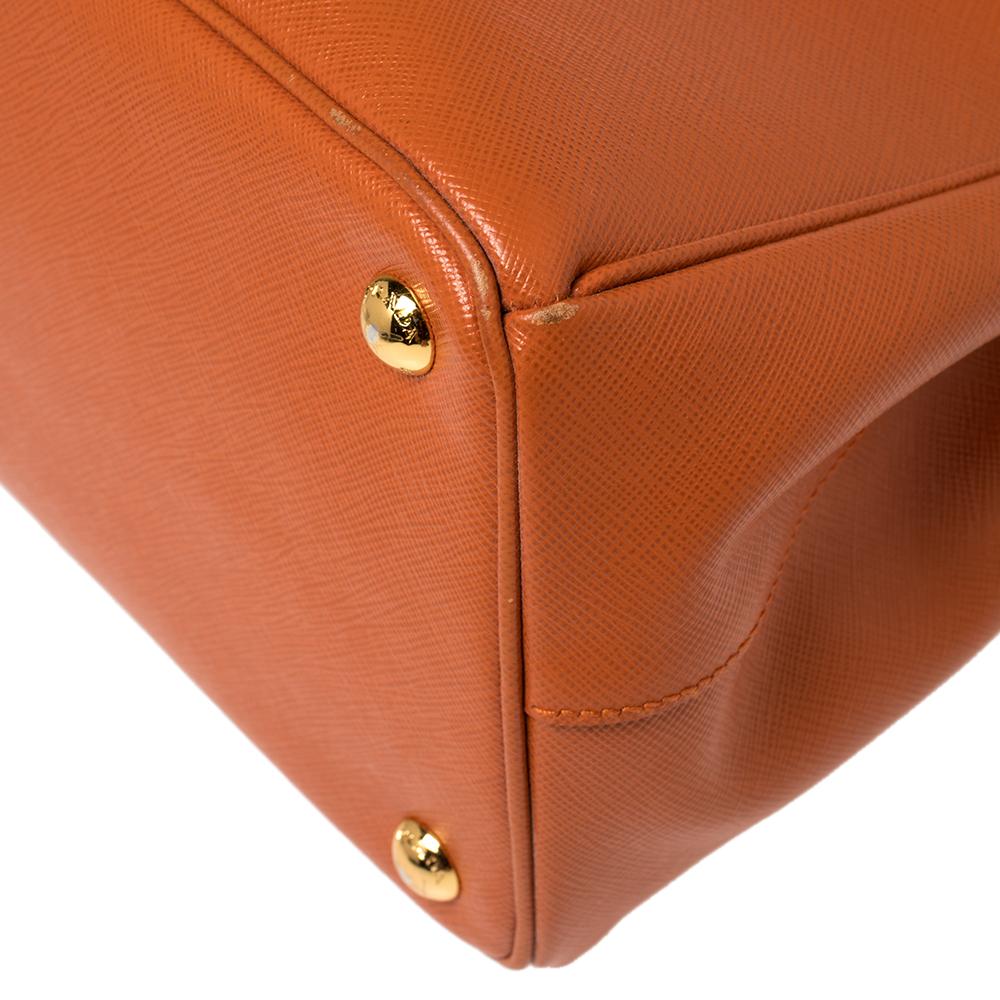 Prada Orange Saffiano Lux Leather Parabole Tote Bag 3
