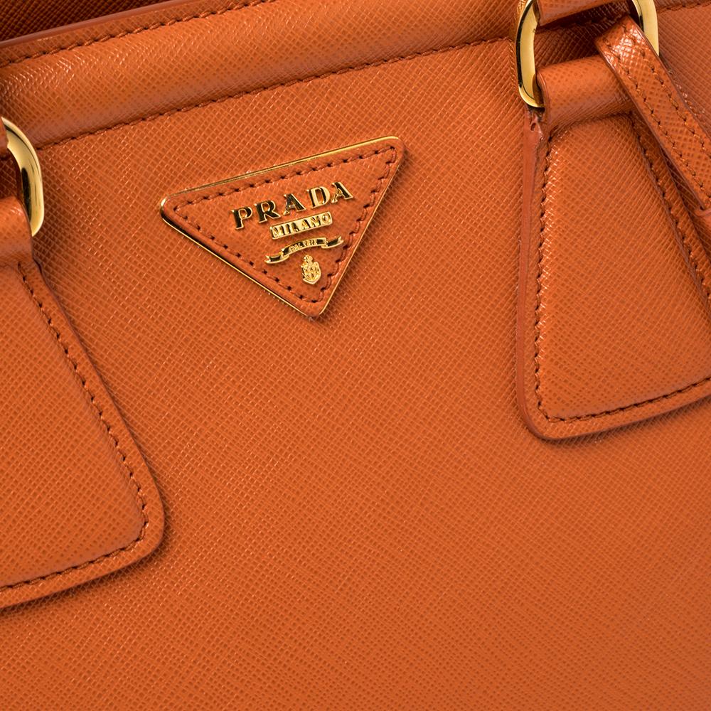 Prada Orange Saffiano Lux Leather Parabole Tote Bag 4