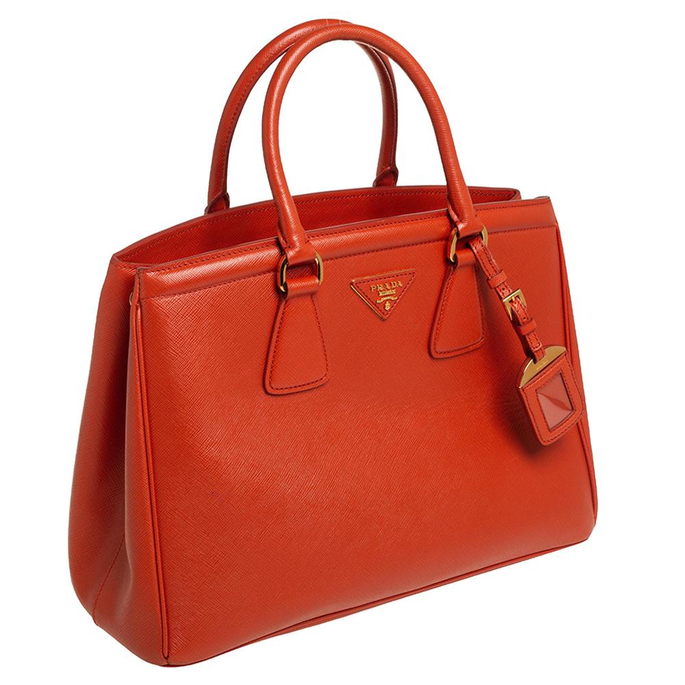 Red Prada Orange Saffiano Lux Leather Parabole Tote