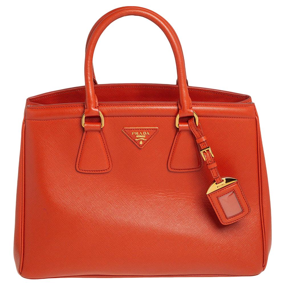 Prada Orange Saffiano Lux Leather Parabole Tote