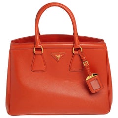 Prada Orange Saffiano Lux Leather Parabole Tote