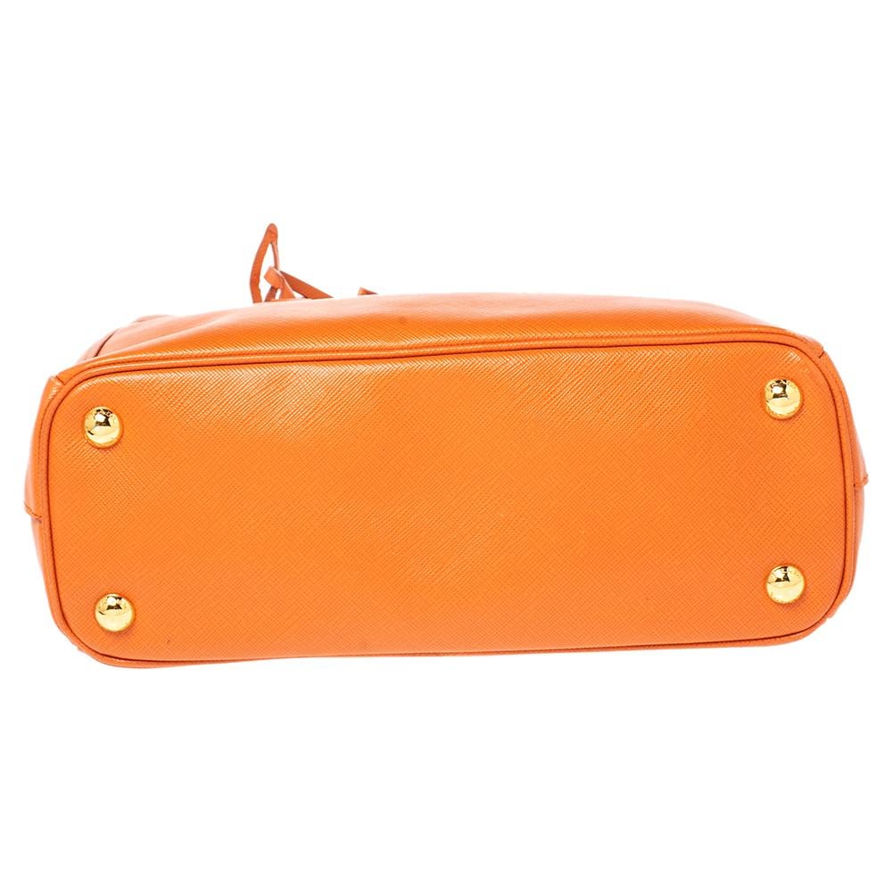 Prada Orange Saffiano Lux Leather Small Galleria Double Zip Tote 6