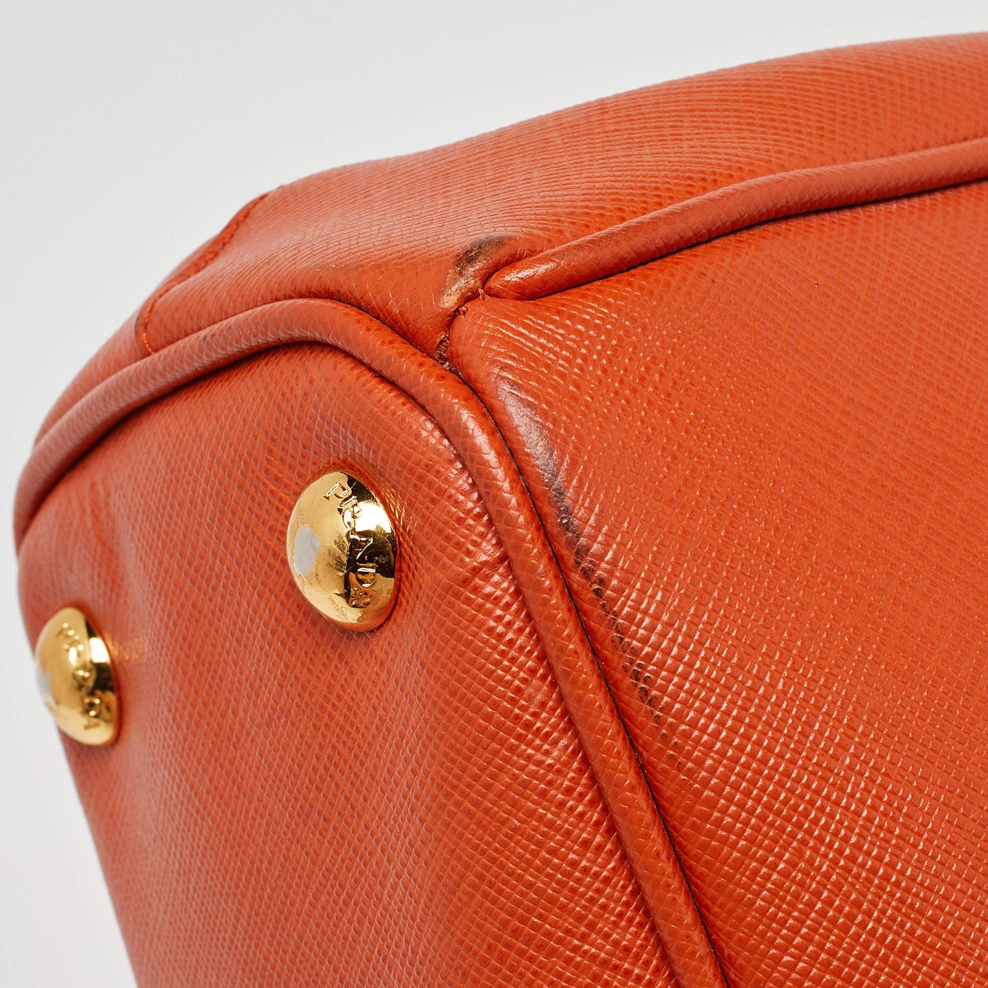 Prada Orange Saffiano Lux Leather Small Galleria Double Zip Tote 6