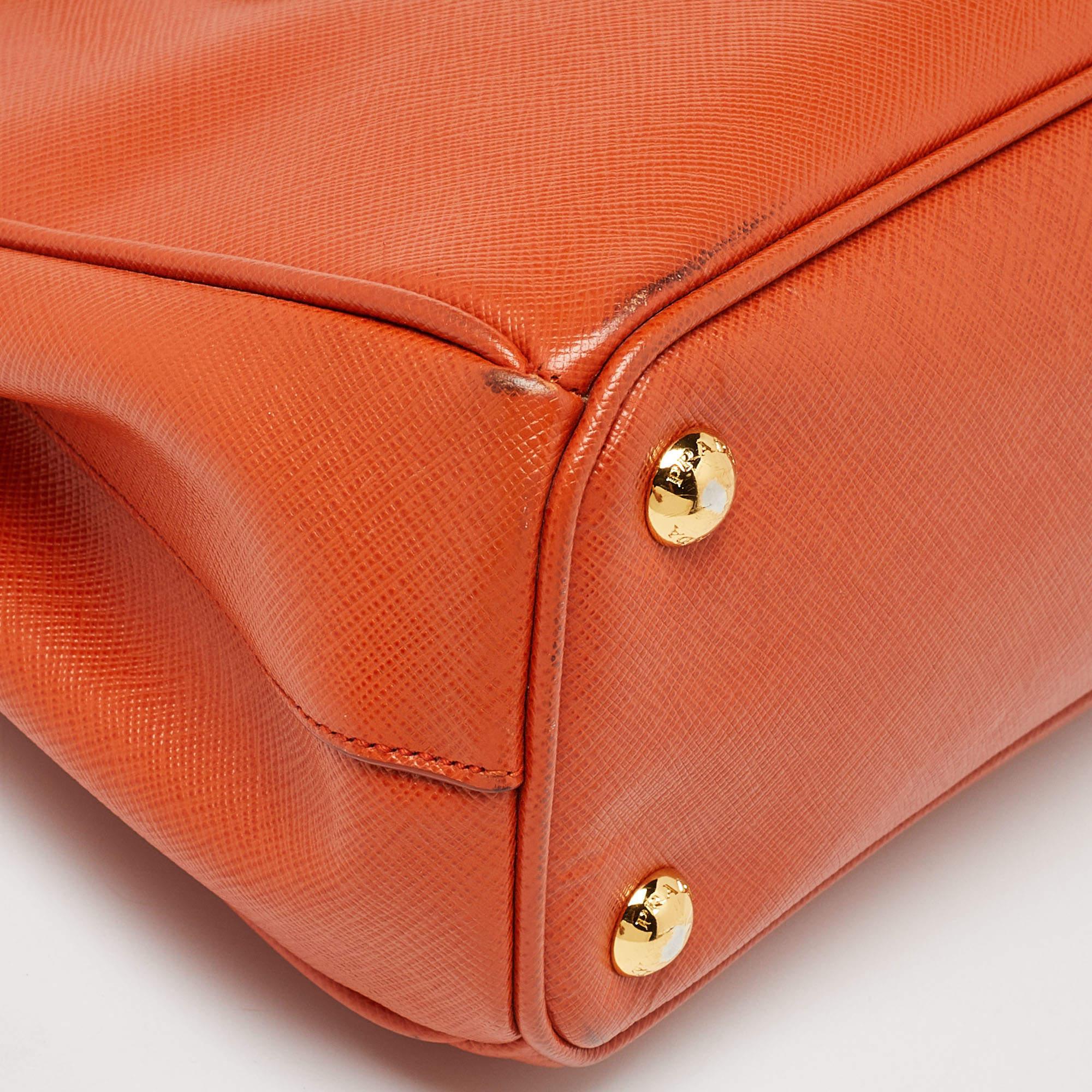 Prada Orange Saffiano Lux Leather Small Galleria Double Zip Tote 7
