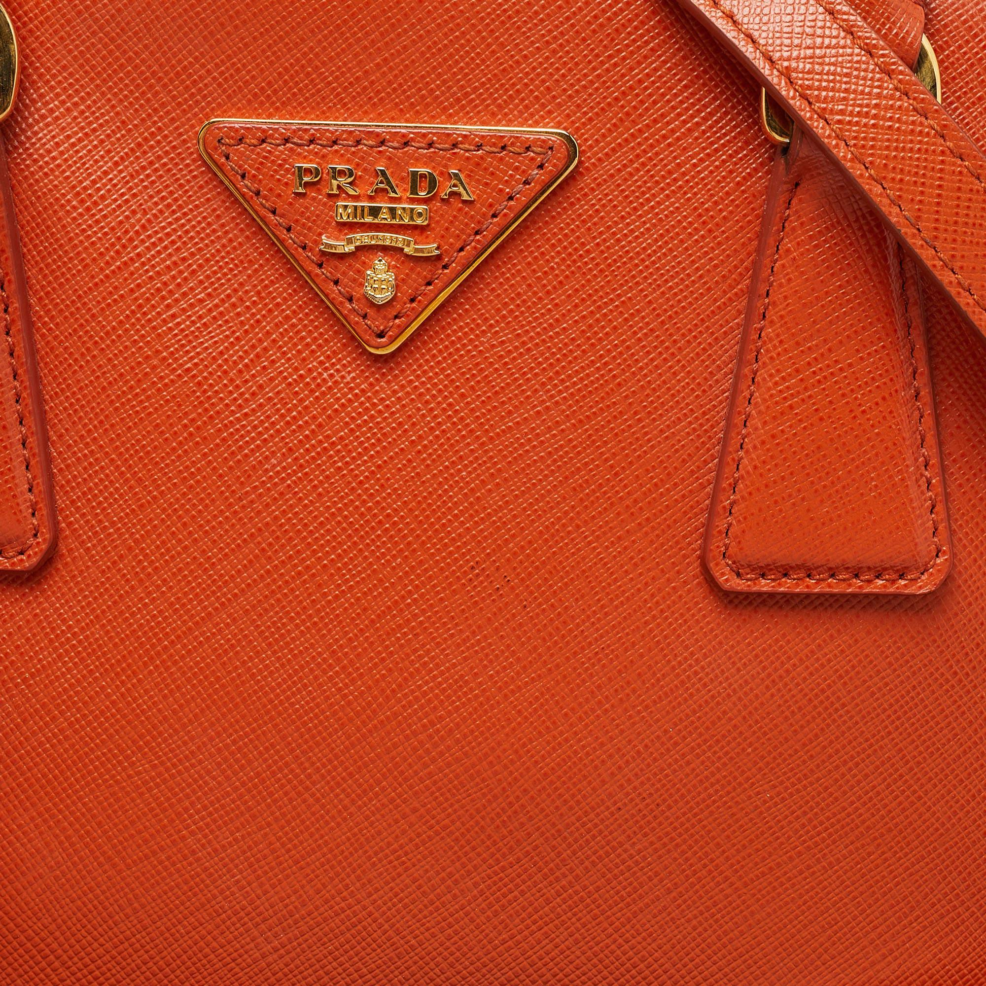 Prada Orange Saffiano Lux Leather Small Galleria Double Zip Tote 8