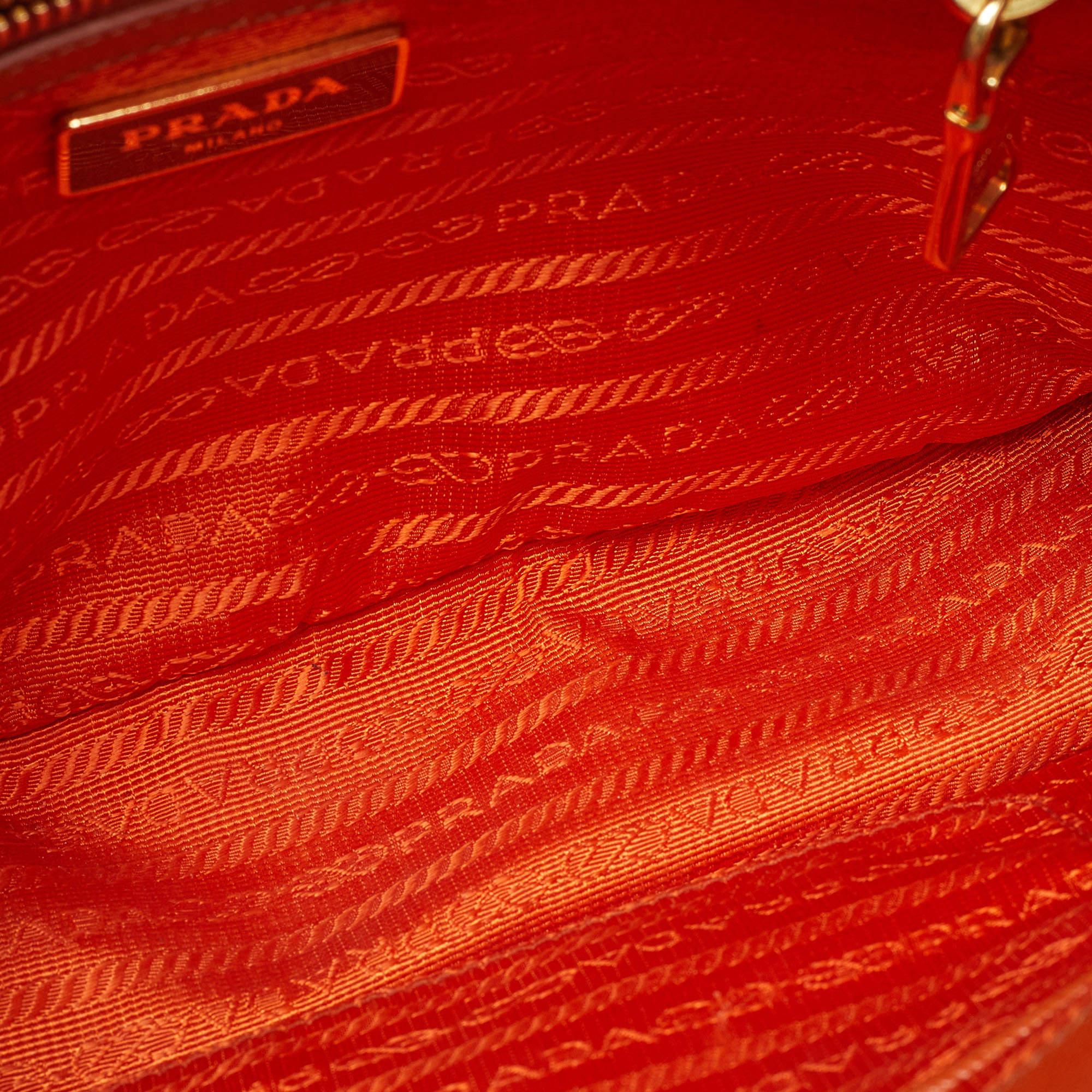 Prada Orange Saffiano Lux Leather Small Galleria Double Zip Tote 12