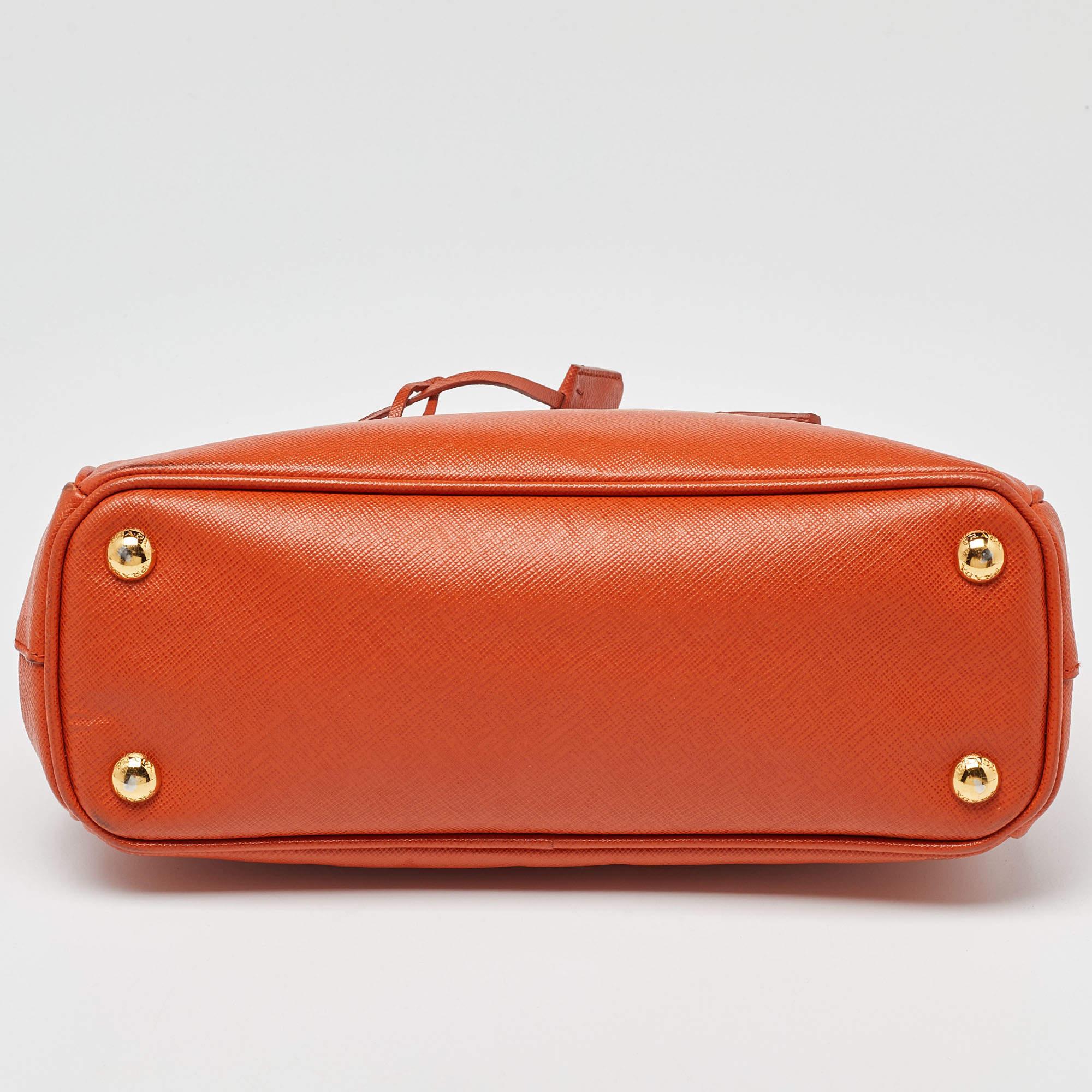 Prada Orange Saffiano Lux Leather Small Galleria Double Zip Tote 1