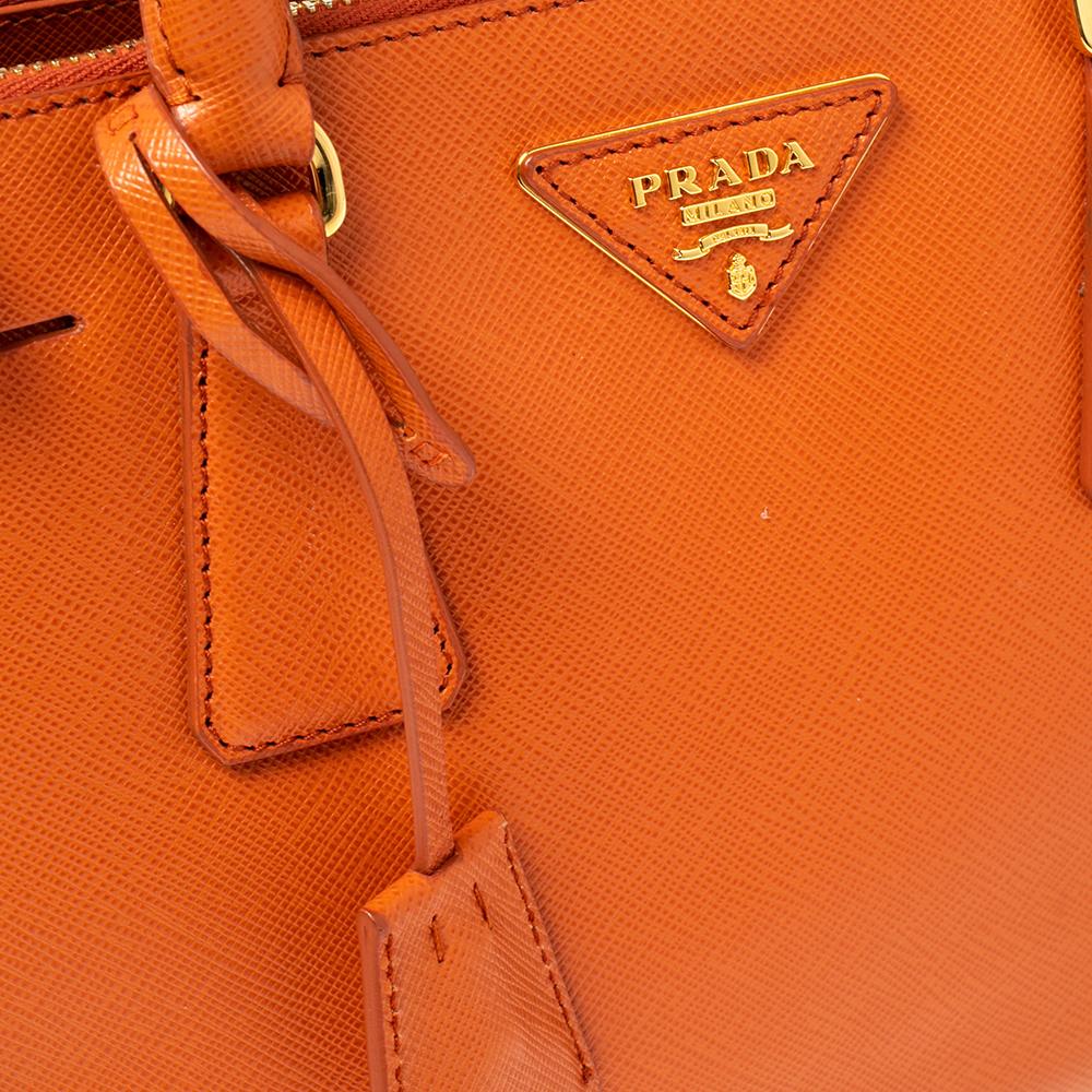 Prada Orange Saffiano Lux Leather Small Galleria Double Zip Tote 2