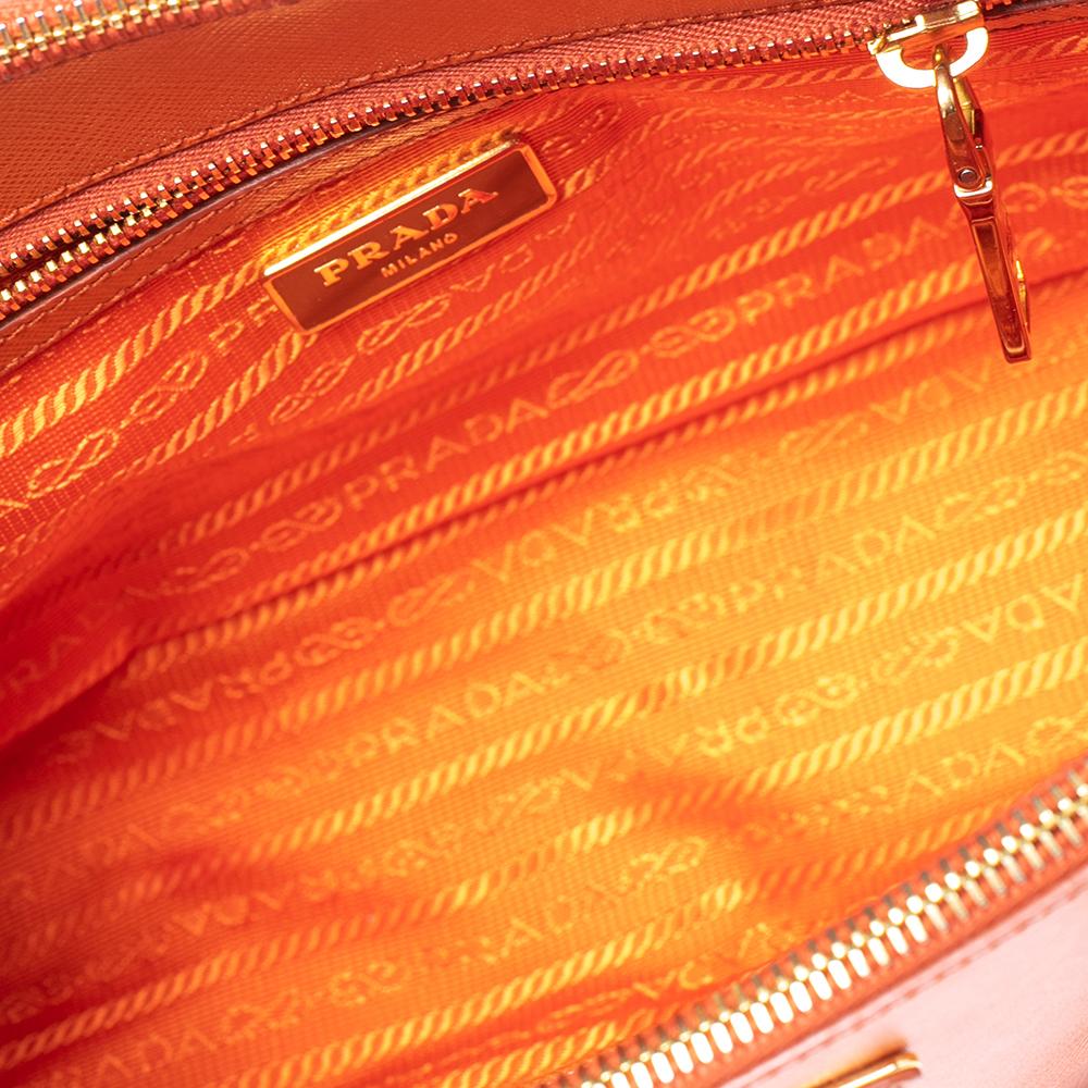 Prada Orange Saffiano Lux Leather Small Galleria Double Zip Tote 4