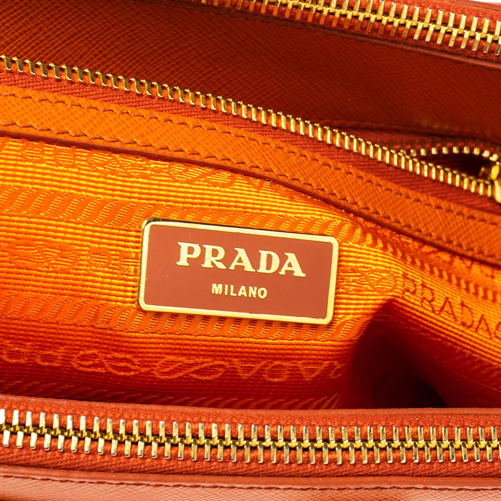 Prada Orange Saffiano Lux Leather Small Galleria Double Zip Tote 5