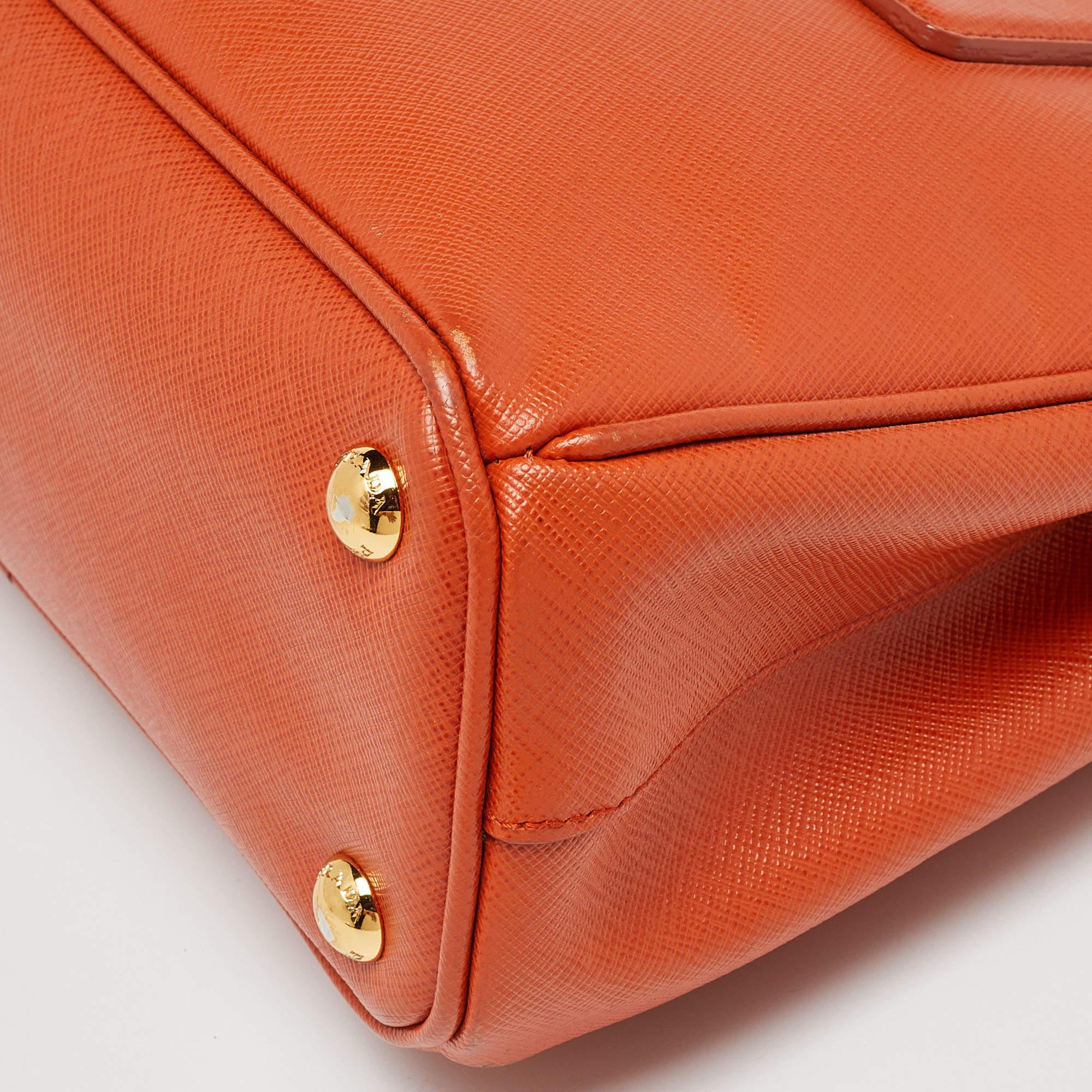 Prada Orange Saffiano Lux Leather Small Galleria Double Zip Tote 5